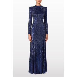 Jenny Packham Aurora Sequined Gown in Light Navy at Nordstrom, Size 10 Uk