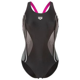 Arena Grid Swimsuit V Back Graphic Badeanzug f&uuml;r Damen | schwarz/grau
