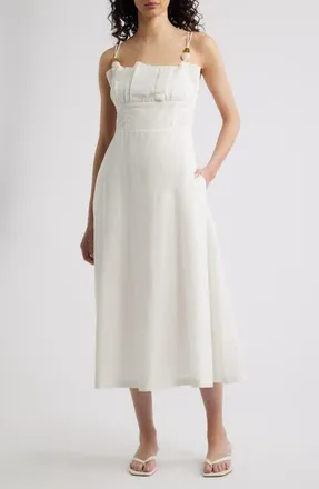 Cleobella Monique Sleeveless Cotton & Linen Midi Dress in Ivory at Nordstrom, Size X-Large