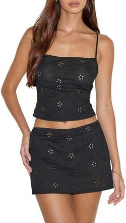 Motel Nobita Eyelet Embroidered Open Back Cotton Camisole in Flower Broderie Black at Nordstrom Rack, Size X-Large