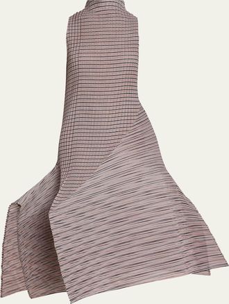 Issey Miyake Folded Pleats Striped Sleeveless Midi Dress