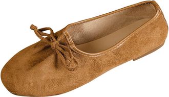 Generic Womens Slip On Shoes Bow Breathable Pumps Shoes Solid Color Lightweight Foldable Non-Slip Comfortable Classic Ballet Flats Work Shopping Khaki