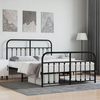 Berkfield Home Metal Bed Frame with Headboard & Footboard Black 135x190 cm Double