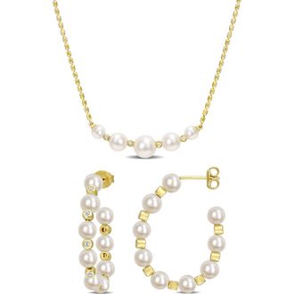 Delmar Freshwater Pearl & White Topaz Necklace & Hoop Earrings Set at Nordstrom Rack