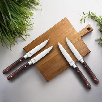 Amefa Estuche de 4 cuchillos carne acero inoxydable nogal