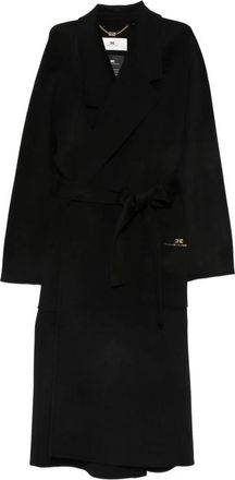 Elisabetta Franchi Wol dubbeldoek jas - Dames - Jas met riem - Zwart - M - Wol - Jassen