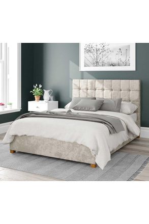 Aspire Home Accents Sinatra Upholstered Ottoman Storage Bed, Mirazzi Velvet Fabric in Ivory | Size: King