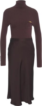 Elisabetta Franchi Elegante Midi Jurk Viola Aw 25 - Dames - Casual kleedjes - Bruin - L - Kleedjes