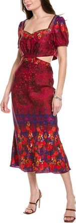 Saloni Saloni Astro Stamped Satin Silk Midi Dress