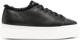 Santoni Zwarte Shearling Flatform Zool Sneakers - Dames - Sneakers - Zwart - 40 1/2 EU - Schoenen