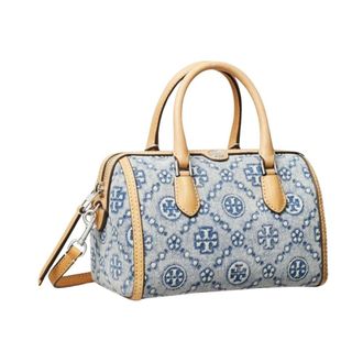 Tory Burch Tory Burch, Handbags, female, Blue, Size: ONE SIZE T Monogram Denim Petite Barrel Bag