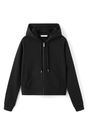 Mango Raglan Sleeve Cotton Zip Hoodie in Black at Nordstrom, Size Small