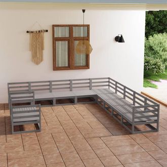 vidaXL Juego De Muebles De Jard&iacute;n 11 Piezas Madera Maciza De Pino Gris Vidaxl
