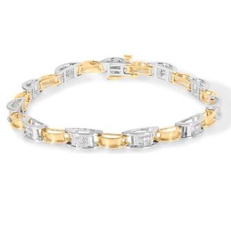 House of Brilliance 14K Two-Tone Gold 1.00 Cttw Princess-Cut Diamond Chain Link Bracelet in Yellow at Nordstrom