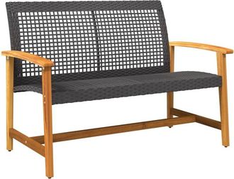 vidaXL Garden Bench Black 112 cm Poly Rattan and Acacia Wood Vidaxl