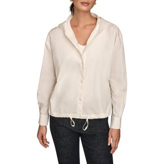 DKNY Hooded Long Sleeve Button-Up Shirt in Cream at Nordstrom, Size X-Large