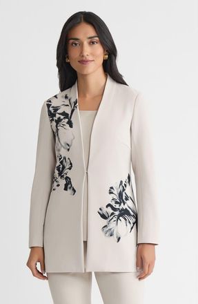 Ming Wang Heritage Embroidered Stretch Deco Crepe Jacket in Limestone/black at Nordstrom, Size X-Large P