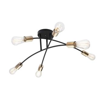 Netlighting Sarini 70cm Multi Arm Semi Flush Ceiling Lamp Black 6x E27