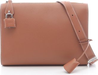 Herm&egrave;s Brown Gold Leather Clutch Bag (Pre-Owned)