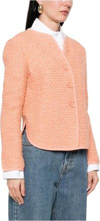 Emporio Armani Tweed Jackets, female, Pink, Size: XL Round Neck Tweed Jacket