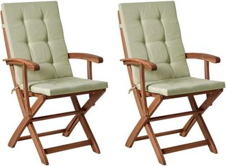Beliani Conjunto De 2 Sillas Plegables De Jard&iacute;n De Madera Para Comedor Exterior Con Cojines Verde Claro Maui Premium