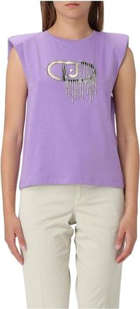 Liu Jo Tops, Dames, Paars, S, Katoen, Wisteria Rhinestone Mouwloze Top