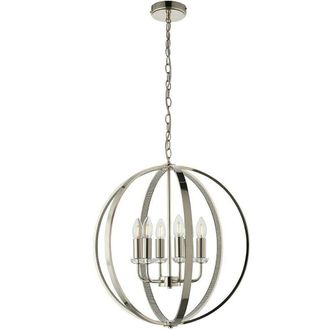 Loops Hanging Ceiling Pendant Light Bright Nickel Globe Shade 6 Bulb Orb Loop Lamp in Metallics