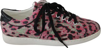 Dolce & Gabbana Pink Leopard Print Training Leather Flat Womens Sneakers