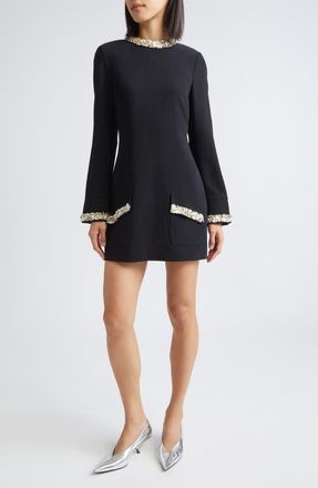 Cinq &agrave; Sept Adi Floral Embellished Long Sleeve Minidress in Black at Nordstrom, Size 2