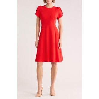 Calvin Klein Tulip Sleeve Midi Dress in Tango at Nordstrom Rack, Size 14
