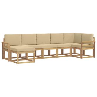 vidaXL Conjunto De Sof&aacute;s De Exterior Con Coj&iacute;n 7 Pcs Y Beige Poli&eacute;ster Vidaxl