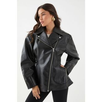 Misspap Faux Leather Biker Jacket in Black at Nordstrom, Size 10