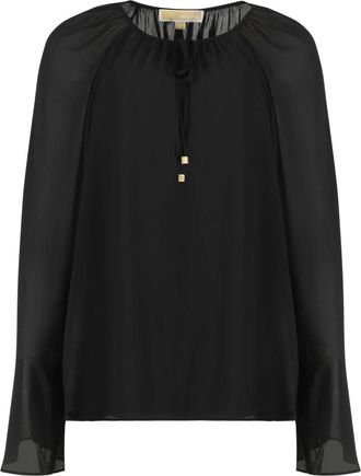 Michael Kors Front Bow Cr&ecirc;pe Blouse - Dames - Blouses - Zwart - L - Polyester - Overhemden