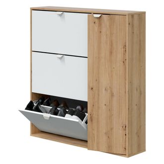 Dmora Zapatero Tok, Zapatero De Entrada Con 4 Puertas, Zapatero Ahorra Espacio, 105x24h112 Cm, Blanco Y Roble - Dmora