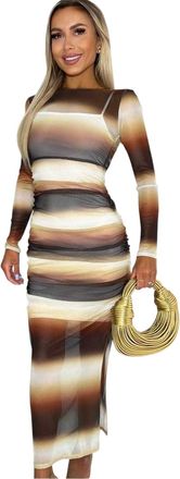 AX PARIS Ombre-midi-jurk met doorschijnende stof en strakke pasvorm voor dames (Bruin)