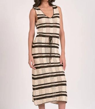 Elan Striped Crochet Midi Dress In Natural/ Black