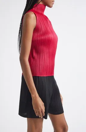 Pleats Please Issey Miyake New Colorful Basics 4 Pleated Sleeveless Top in Carmine at Nordstrom, Size 5