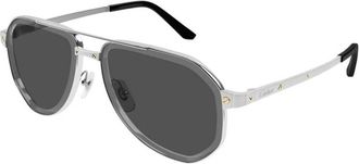 Cartier Santos Pilot Zonnebril - Heren - Zonnebrillen - Grijs - 60 MM - Nylon - Accessoires