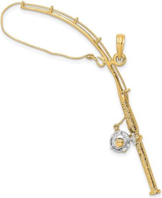 Diamond2Deal 10k Yellow Gold Rhodium 3-D Moveable Fishing Pole Reel Pendant