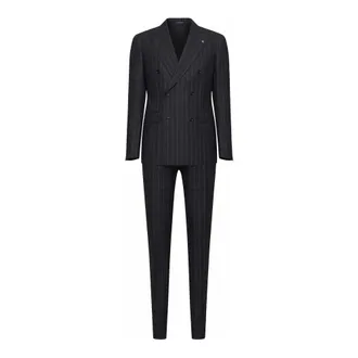 Tagliatore Double Breasted Suits, male, Green, Size: 2XL Pinstripe Double-Breasted Suit