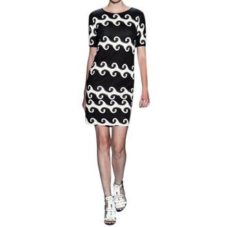 Diane Von F&uuml;rstenberg Cyrani black & white waveprint silk dress Size XS