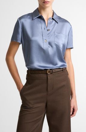 Vince Silk Satin Polo in Azul at Nordstrom, Size X-Large