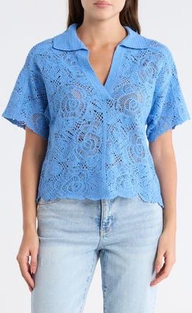 Democracy Short Sleeve Open Stitch Polo in Provence Blue at Nordstrom Rack, Size X-Small