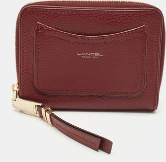 Lancel Burgundy Leather Zip Compact Wallet