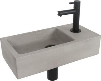 Differnz Jukon fonteinset - 38.5x18.5x9cm - Rechthoek - 1 kraangat rechts - Zwart - Beton Grijs