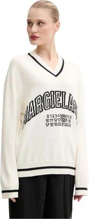 Maison Margiela Truien & Vesten, Dames, Beige, S, Katoen, V-hals Trui