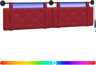 vidaXL Cabecero Colgante Con Luz Led Rojo Vino Cuero Sint&eacute;tico Vidaxl