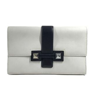 Herm&egrave;s Navy White Leather Clutch Bag Pouch (Pre-Owned)