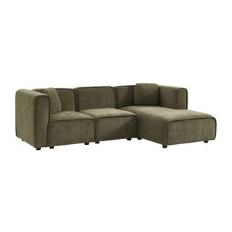 Sweeek Sof&aacute; esquinero derecha de tela liso, 3 plazas, verde kaki