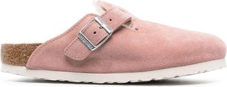 Birkenstock side buckle-fastening slides - women - Rubber/Calf Suede/Sheep Skin/Shearling - 40 Narrow - Pink